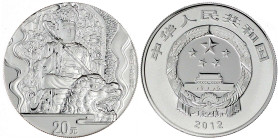 China
Volksrepublik, seit 1949
20 Yuan Silber (2 Unzen) 2012. Die vier heiligen Berge des Buddhismus 1. Ausgabe. Statue des Bodhisattva Manjushri au...