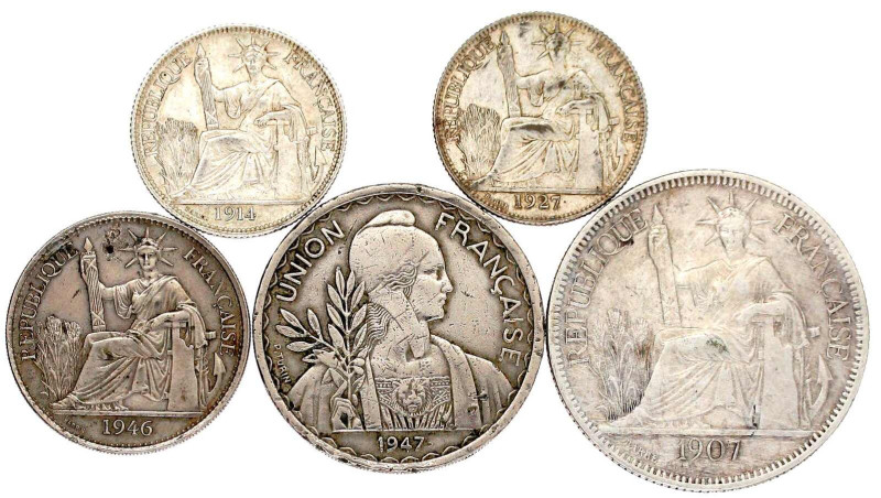 Französisch Indochina
5 Stück: Piaster 1907 A, 1947, 50 Cents 1946, 20 Cents 19...