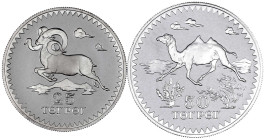 Mongolei
Mongolische Volksrepublik, 1924-1992
2 Stück: 50 Tögrog 1976 Kamel und 25 Tögrög Widder. Polierte Platte. Krause/Mishler 36, 37.