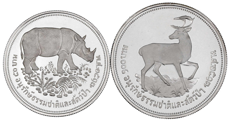 Thailand
Rama IX. Bhumibol Adulyadej, 1946-2016
2 Silbermünzen: 50 Baht und 10...