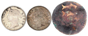 Lots Asien allgemein
3 Stück: Malaysia, 20 Cents 1884 und 1890 H. Myanmar, Kupfer 1/2 Pya CE 1143=1782. schön bis sehr schön