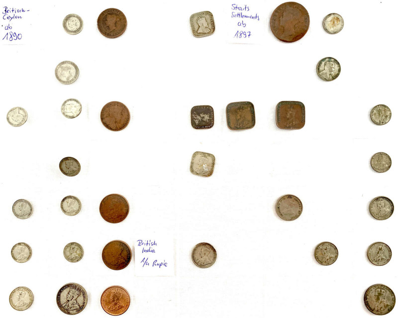 Lots Asien allgemein
32 Münzen. Ceylon, Brit. Indien, Straits Settlements. Viel...