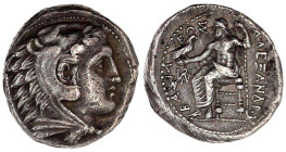 Makedonia
Königreich
Alexander III., der Große, 336-323 v. Chr
Tetradrachme, posthum um 323/317 v. Chr. Amphipolis. Herakleskopf im Löwenfell r./Ze...