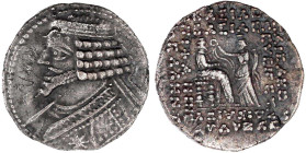 Parthia
Königreich der Arsakiden
Usurpator Tiridates, 29-27 v. Chr
Tetradrachme 38/2 v. Chr. Brb. l./sitzender Arsakes und Tyche. 10,59 g. sehr sch...