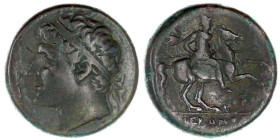 Sizilien
Syracus
Hieron II., 275-215 v.Chr
Bronzemünze 27 mm. Diademierter Kopf des Hieron n.l./Reiter mit Speer n.r. 18,64 g. sehr schön. BMC 583....