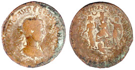 Syrien
Antiochia
Severus Alexander, 222-235
Bronzemünze (8 Assaria?). Belorb., drap. Büste r./der Kaiser mit 2 Tychen. 15,67 g. schön, selten. McAl...