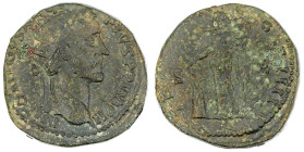 Kaiserzeit
Antoninus Pius, 138-161
Dupondius 158. Kopf r. mit Strahlenbinde/TR POT XXI COS IIII SC. Ceres steht l., hält Ähren über Modius, r. Lanze...