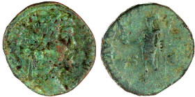 Kaiserzeit
Septimius Severus, 193-211
Sesterz 193/211. Belorb. Kopf r./Mars steht l., hält Victoriola und Speer. 21,84 g. schön. RIC -.