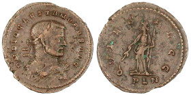 Kaiserzeit
Diocletianus, 284-305
Follis, als Senior Augustus, 307, London. Belorb., gepanzertes Brb. r./QVIES AVGG PLN. Quies steht l. 5,77 g. sehr ...