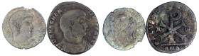 Kaiserzeit
Magnentius, 350-353
2 Stück: Maiorina und Doppelmaiorina (mit Christogramm), beide Mzst. Amiens. sehr schön und schön