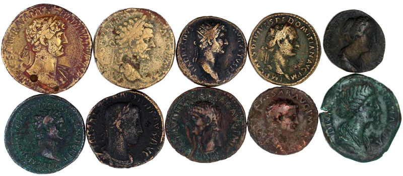 Römer
Kaiserzeit
10 Bronzemünzen: Claudius 2 versch. Asses, Domitian 2 versch....