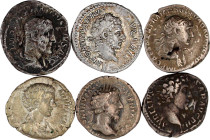 Römer
Kaiserzeit
6 Denare: Trajan, Marc Aurel (mit und ohne Lorbeerkranz), Caracalla, Geta, Maximinus Thrax. meist sehr schön