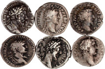 Römer
Kaiserzeit
6 Denare der Adoptivkaiser: Trajan, Hadrian, Antoninus Pius, Marc Aurel (mit und ohne Lorbeerkranz), Commodus. schön bis sehr schön...