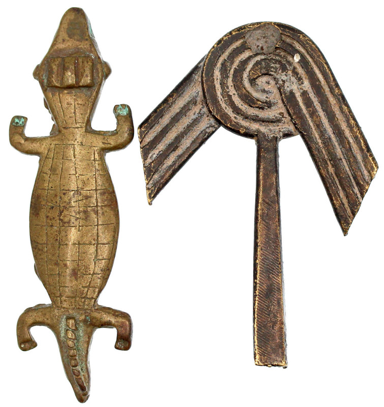 Afrika
Ghana/Ashanti: 2 Messing-Akan-Goldstaubgewichte: Form Elefantenschwanzsp...