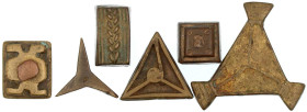 Afrika
Ghana/Ashanti: 6 Messing-Akan-Goldstaubgewichte, diverse Formen. Meist 19. Jh. meist sehr schön