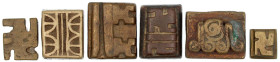 Afrika
Ghana/Ashanti: 6 quaderförmige Messing-Akan-Goldstaubgewichte, teils mit Swastika. 16./17. Jh. meist sehr schön