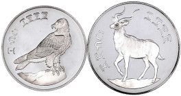 Äthiopien
Sozialistische Republik, seit 1974
2 Silbermünzen: 10 und 25 Birr EE 1970 = 1977. Bartgeier und Bergnyala. Polierte Platte. Krause/Mishler...