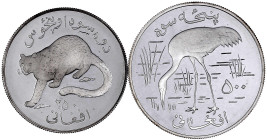 Afghanistan
Republik, 1973-1978 (SH 1352-1357)
250 Afghanis 1978 Schneeleopard und 500 Afghanis 1978 Sibirischer Kranich. Polierte Platte. Krause/Mi...