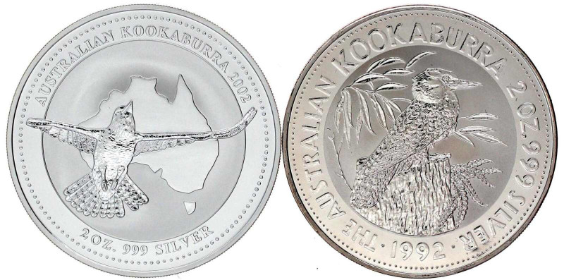 Australien
Elisabeth II., 1952-2022
2 X 2 Silber-Unzen Kookaburra zu 2 Dollars...
