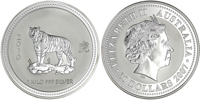 Australien
Elisabeth II., 1952-2022
30 Dollars 1 Kilo Silbermünze Tiger, Lunar...