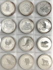 Australien
Lots
Lunar Serie I.: 12 Silbermünzen zu je 1 Dollar (je 1 Unze) von 1999 bis 2010 komplett. Stempelglanz