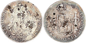 Bolivien
Carlos IV., 1788-1808
8 Reales 1790 PR, Potosi. Mit CAROLUS IV und Brustbild Carlos III. schön, zahlreiche chines. Chopmarks. Krause/Mishle...