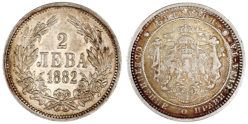 Bulgarien
Alexander I. als Prinz, 1879-1886
2 Lewa 1882. gutes sehr schön. Kra...