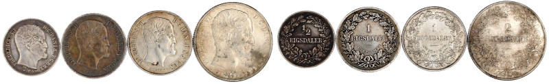 Dänemark
Frederik VII., 1848-1863
4 Silbermünzen: 2 Rigsdaler 1854 FF (ss, lei...