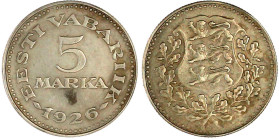 Estland
Republik, 1918-1941 und 1991 bis heute
5 Marka 1926 sehr schön, Fleck, selten. Krause/Mishler 7.