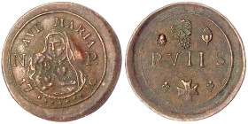 Frankreich
Ludwig XIV., 1643-1715
Kupfermarke zu 8 Sols 1710 des Kirchspiels Ave Maria von Amiens. 27 mm. fast vorzüglich. Feuardent 6542.