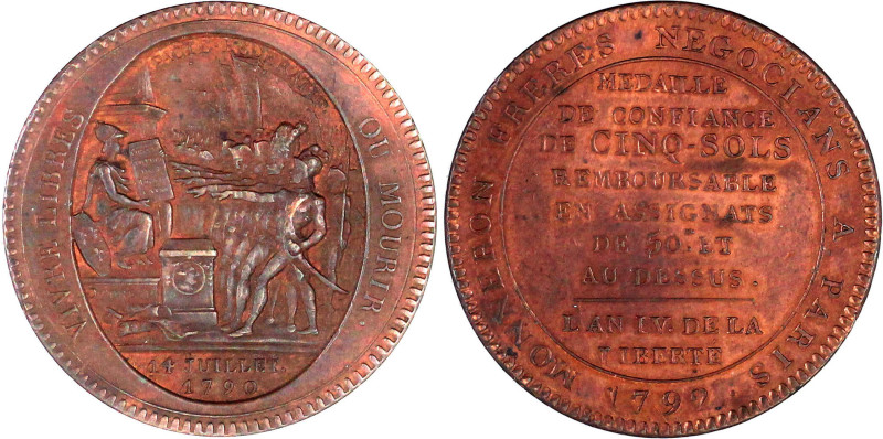 Frankreich
Ludwig XVI., 1774-1793
5 Sols Monneron An 4 = 1792. vorzüglich/Stem...