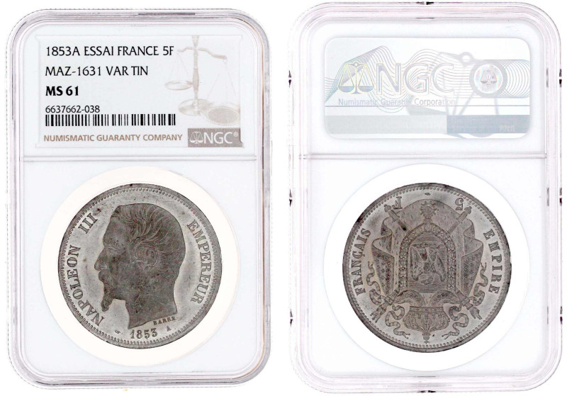 Frankreich
Napoleon III., 1852-1870
Probe in Zinn zu 5 Francs 1853 A, v. Barre...