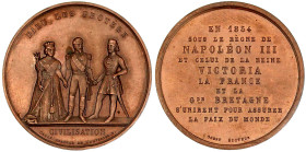 Frankreich
Napoleon III., 1852-1870
Bronzemedaille 1854 von Caque. A.d. Allianz mit England im Krimkrieg. 36 mm. Randpunze CUIVRE. vorzüglich, Randf...