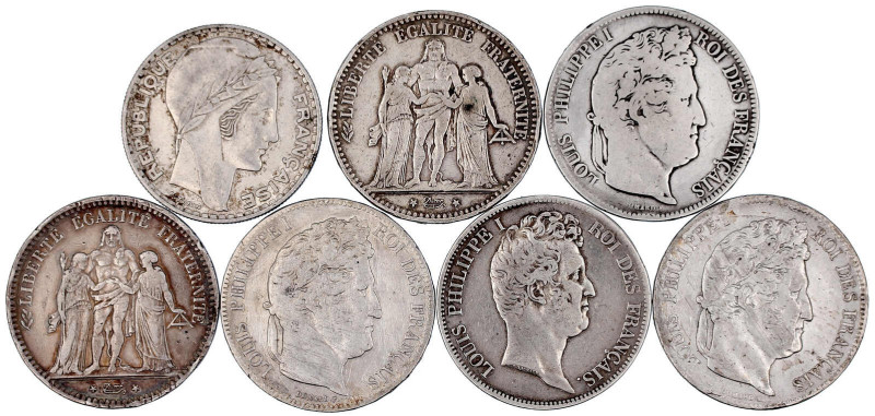 Frankreich
Lots
7 Silbermünzen: 5 Francs 1831 MW, 1840 A, 1841 W, 1843 A, 1849...