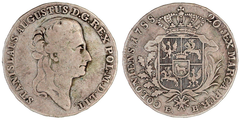 Polen
Stanislaus August, 1764-1795
1/2 Taler 1788 EB. schön/sehr schön. Gumows...