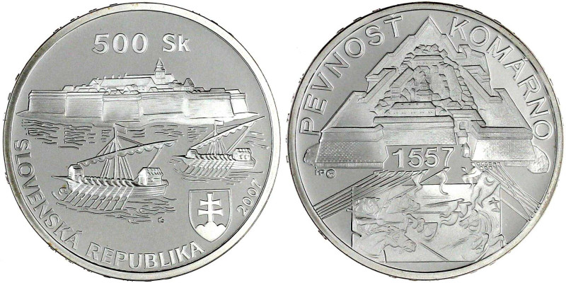 Slowakei
Republik, seit 1993
500 Kronen Silber 2007, Festung Komarno. Im Etui ...