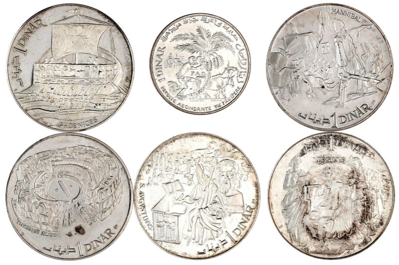 Tunesien
Lots
6 versch. Dinars in Silber. 5 X 1969, 1 X 1970. Polierte Platte ...