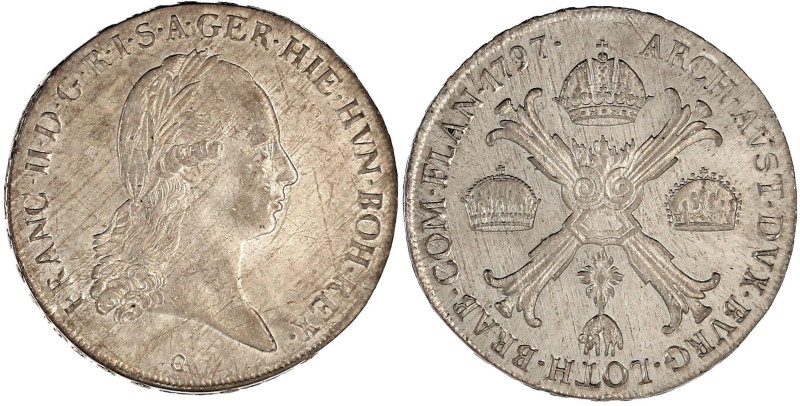 Haus Habsburg
Franz II.(I.), 1792-1835
Kronentaler 1797 C, Prag. 29,44 g. vorz...