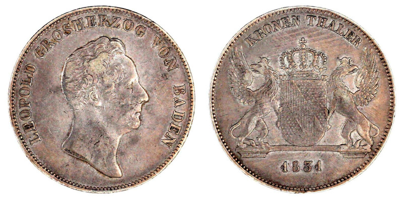 Baden-Durlach
Leopold, 1830-1852
Kronentaler 1831. gutes sehr schön. Jaeger 47...