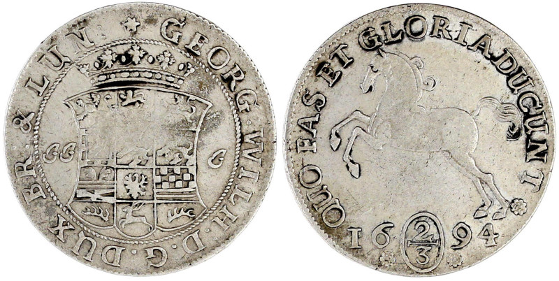 Braunschweig-Lüneburg-Celle
Georg Wilhelm, 1665-1705
2/3 Taler 1694 JJ.J, Cell...