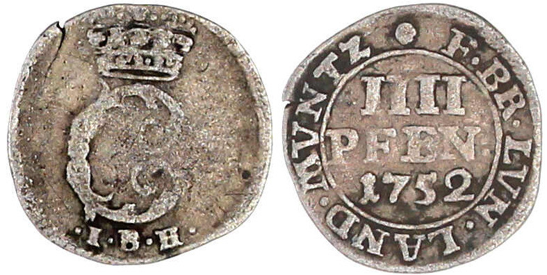 Braunschweig-Wolfenbüttel
Karl I., 1735-1780
IIII Pfenning Landmünze 1752 IBH,...