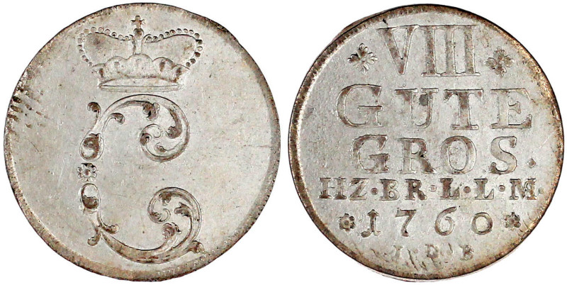 Braunschweig-Wolfenbüttel
Karl I., 1735-1780
VIII Gute Groschen 1760 IDB, Brau...