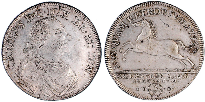 Braunschweig-Wolfenbüttel
Karl I., 1735-1780
2/3 Taler 1766 IDB, Braunschweig....