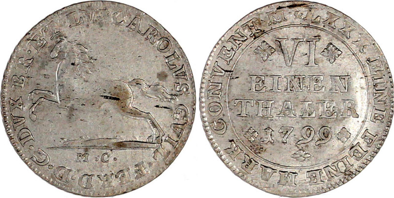 Braunschweig-Wolfenbüttel
Karl Wilhelm Ferdinand, 1780-1806
1/6 Taler 1799 MC ...