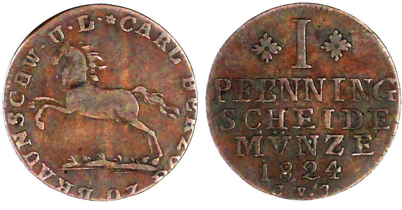 Braunschweig-Wolfenbüttel
Karl, 1815-1830
I Pfenning 1824 CvC, Braunschweig. M...