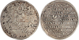 Hessen-Marburg
Ludwig IV., 1567-1604
Ausbeute-Reichstaler 1587, Gladenbach. Ausbeute der Gladenbacher Gruben. 10 Zeilen Schrift/dreifach behelmtes W...