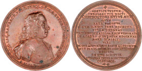 Hessen-Gießen, Stadt
Bronzemedaille o.J. (1735), von Vestner. Auf den Gießener Theologen und Kirchenlieddichter Johann Jacob Rambach (*Halle, +1735 G...