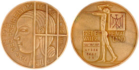 Köln-Stadt
Bronzemedaille 1926 von Hans Wissel. Räumung der Kölner Zone durch die Briten. Kopf der Colonia l. hinter Gitter, TAG DER FREIHEIT / FREIH...