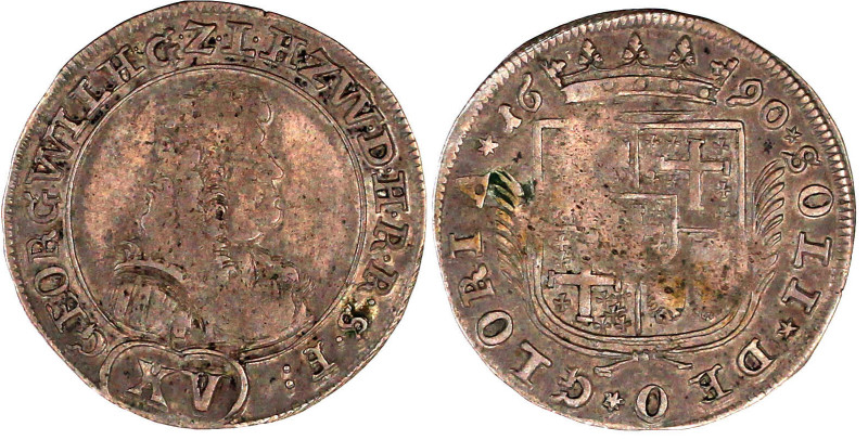 Leiningen/-Westerburg
Georg Wilhelm, 1637-1695
XV Kreuzer 1690, Westerburg. We...