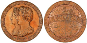 Leuchtenberg
Josefine de Beauharnais jr, 1807-1876
Bronzemedaille von Gube und Loos 1823 a.d. Hochzeit mit Prinz Oskar von Schweden. Beider drap. Br...